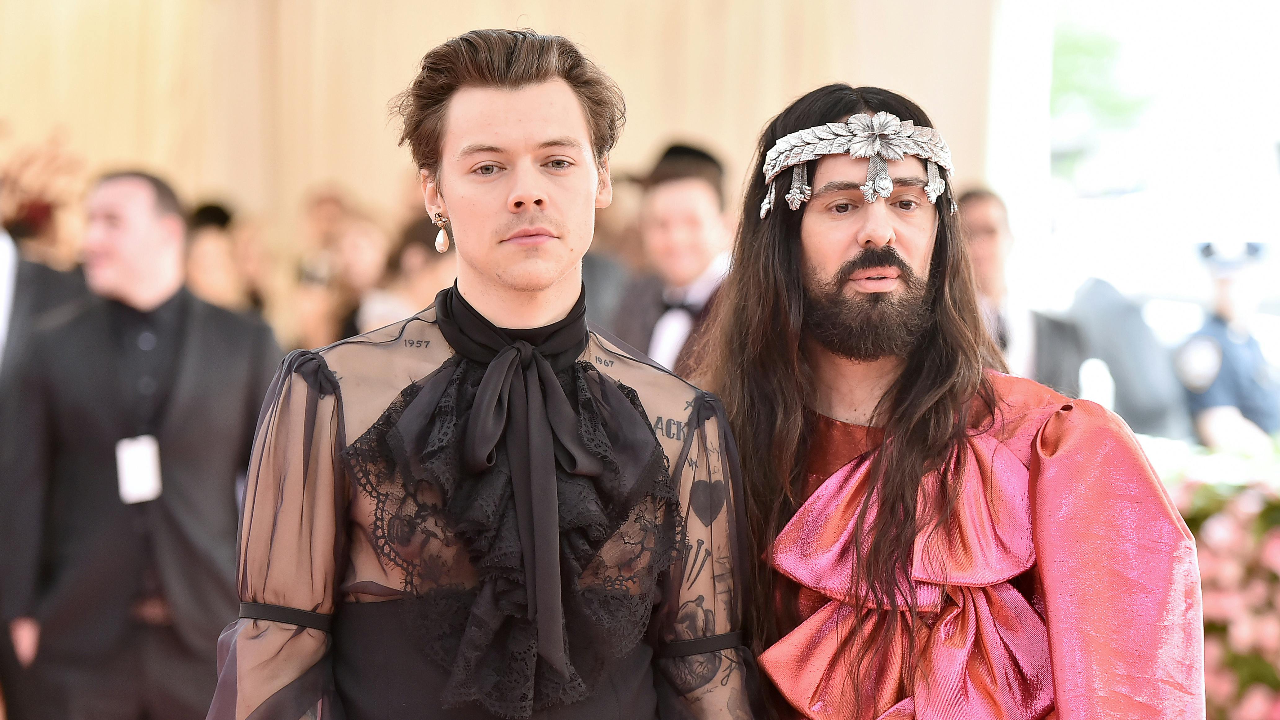 Harry Styles and Alessandro Michele attend The 2019 Met Gala Celebrating Camp: Notes on Fashion at Metropolitan Museum of Art on May 06, 2019 in New York City.
